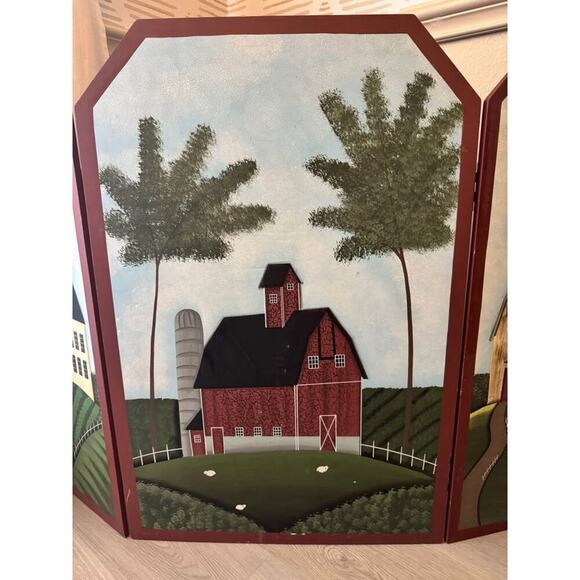 RARE Warren Kimble 90s Art Country Living Print 3 Panel Fireplace Screen Cover - Picture 3 of 5
